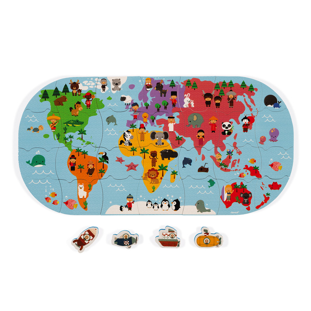 Janod Hračka do vody puzzle Mapa sveta 28 ks - Chýbajúci dielik