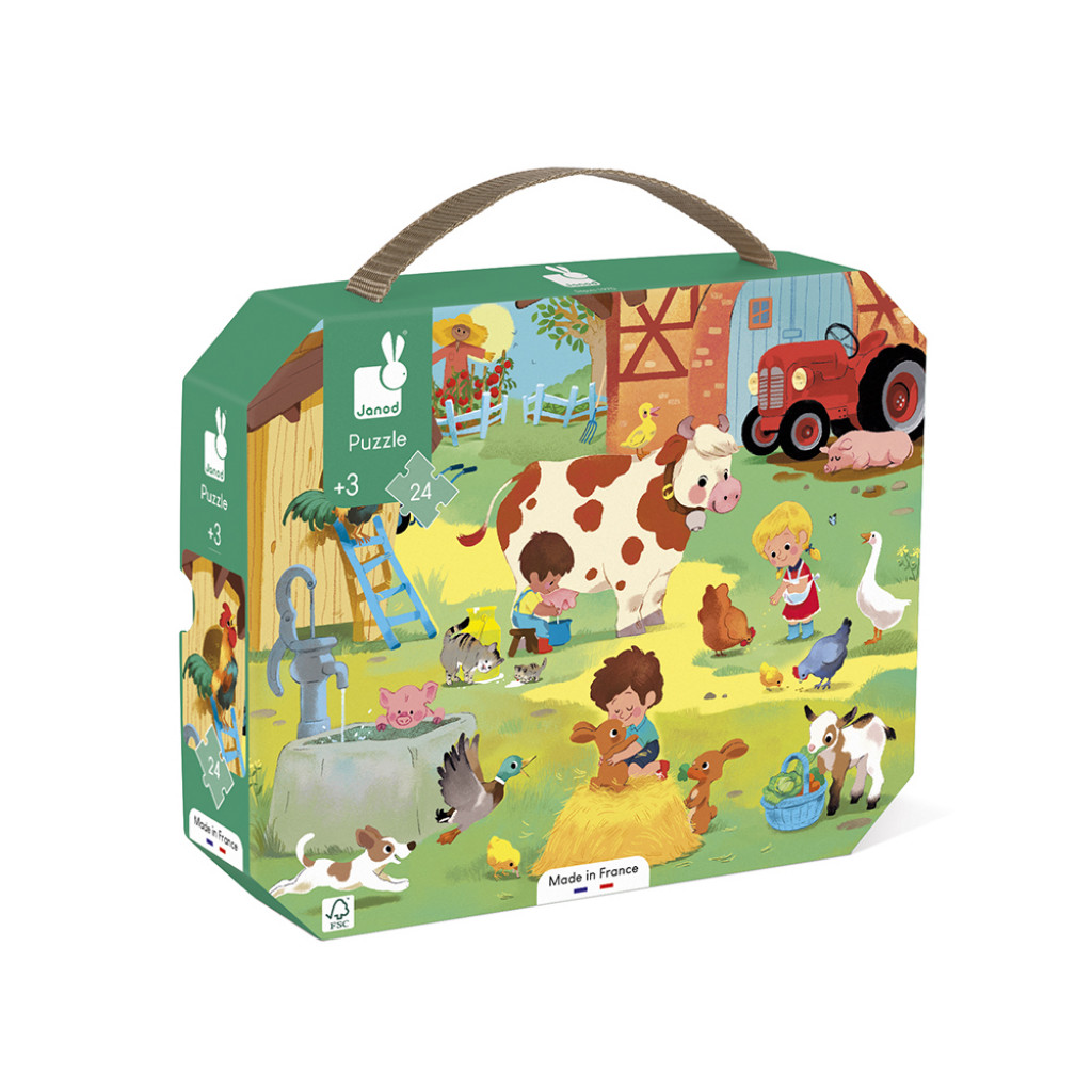 Janod Puzzle Deň na farme v kufríku 24 ks - Poškodené