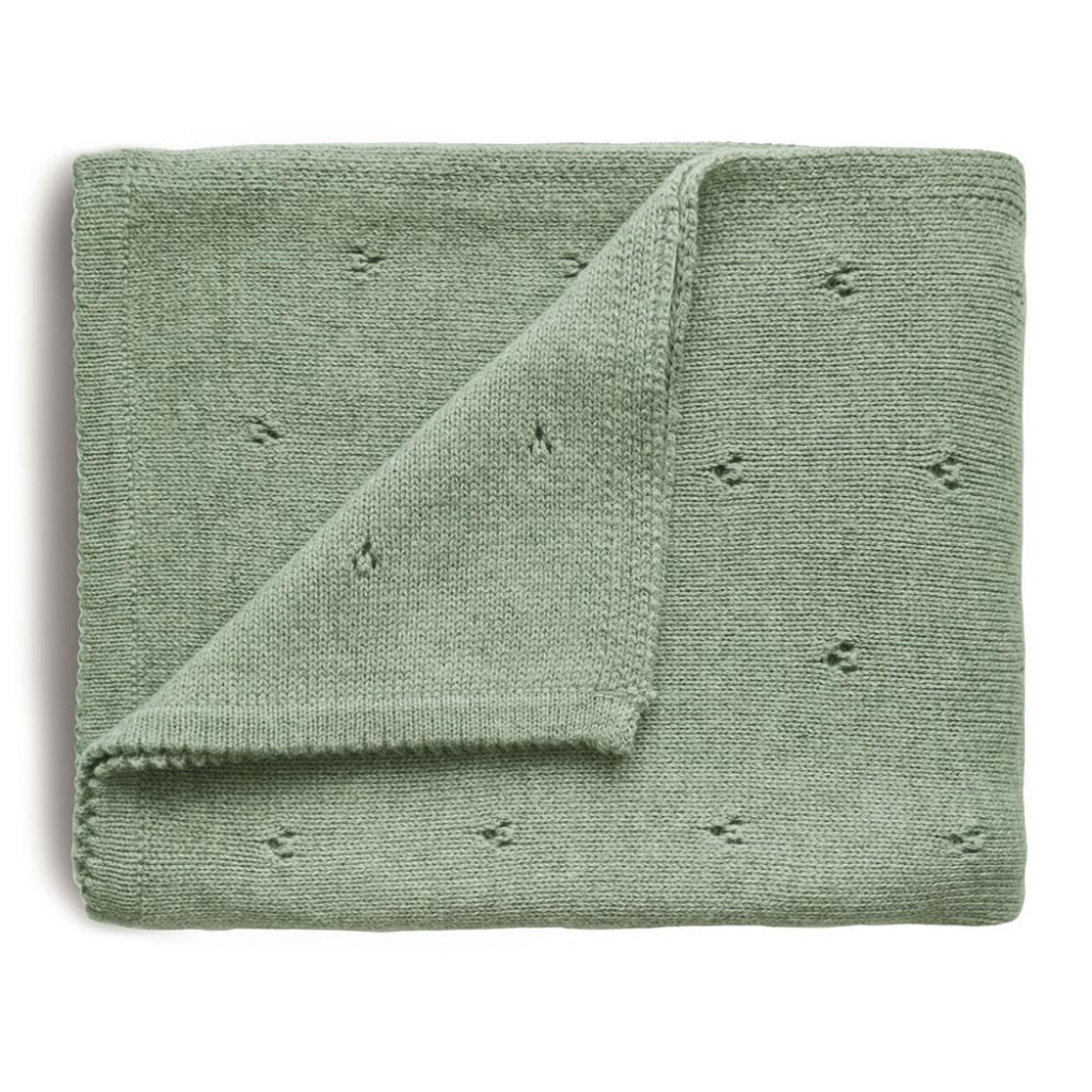Mushie pletená detská deka z organickej bavlny (dierkovaná Sage)