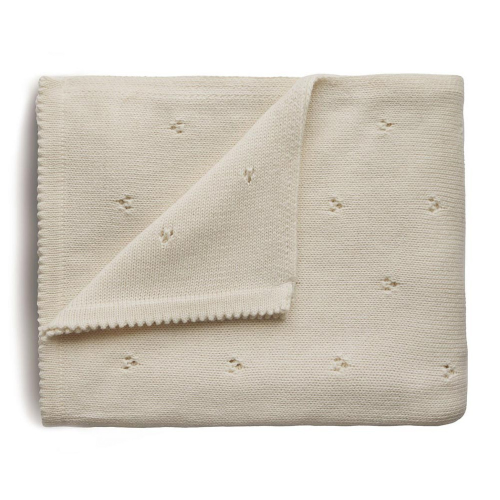 Mushie pletená detská deka z organickej bavlny (dierkovaná Ivory)