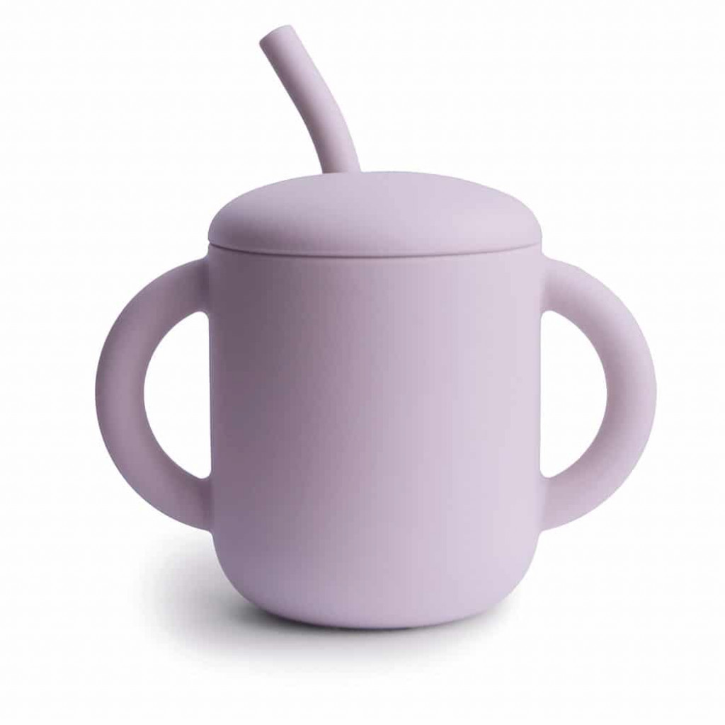 Mushie Silikónový tréningový pohárik so slamkou mushie - soft lilac