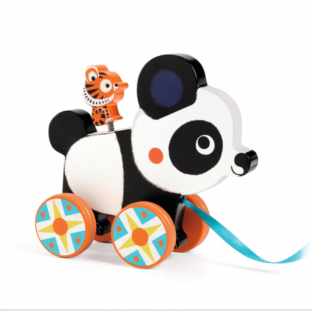 DJECO Billie panda a tiger: hračka na ťahanie drevená (Baby color)