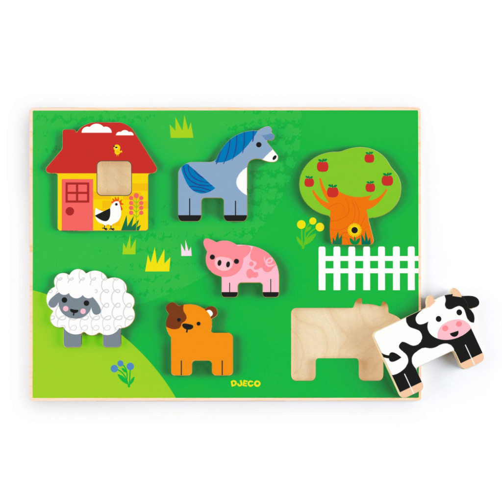 DJECO Príbeh z farmy: Puzzle drevené reliéfne vkladacie