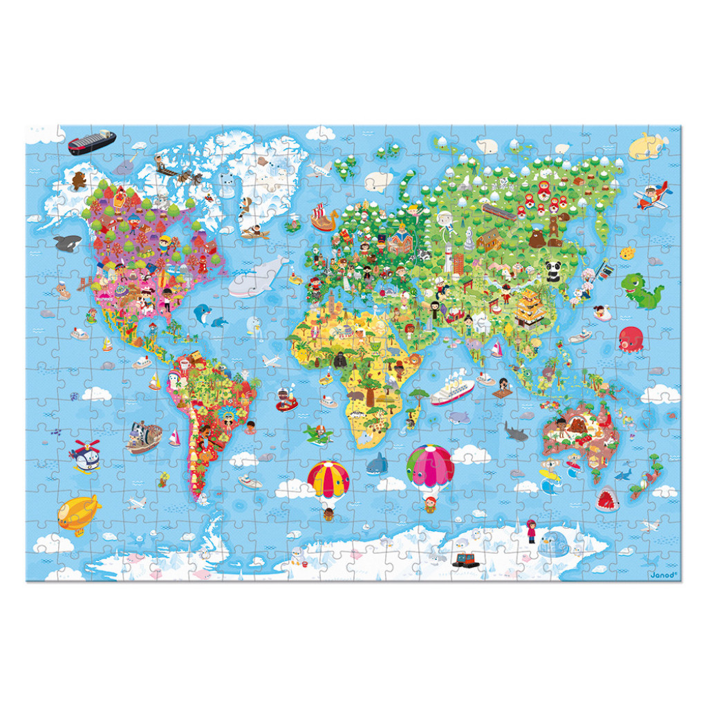 Janod Janod Puzzle Mapa sveta v kufríku 300 ks od 6 rokov