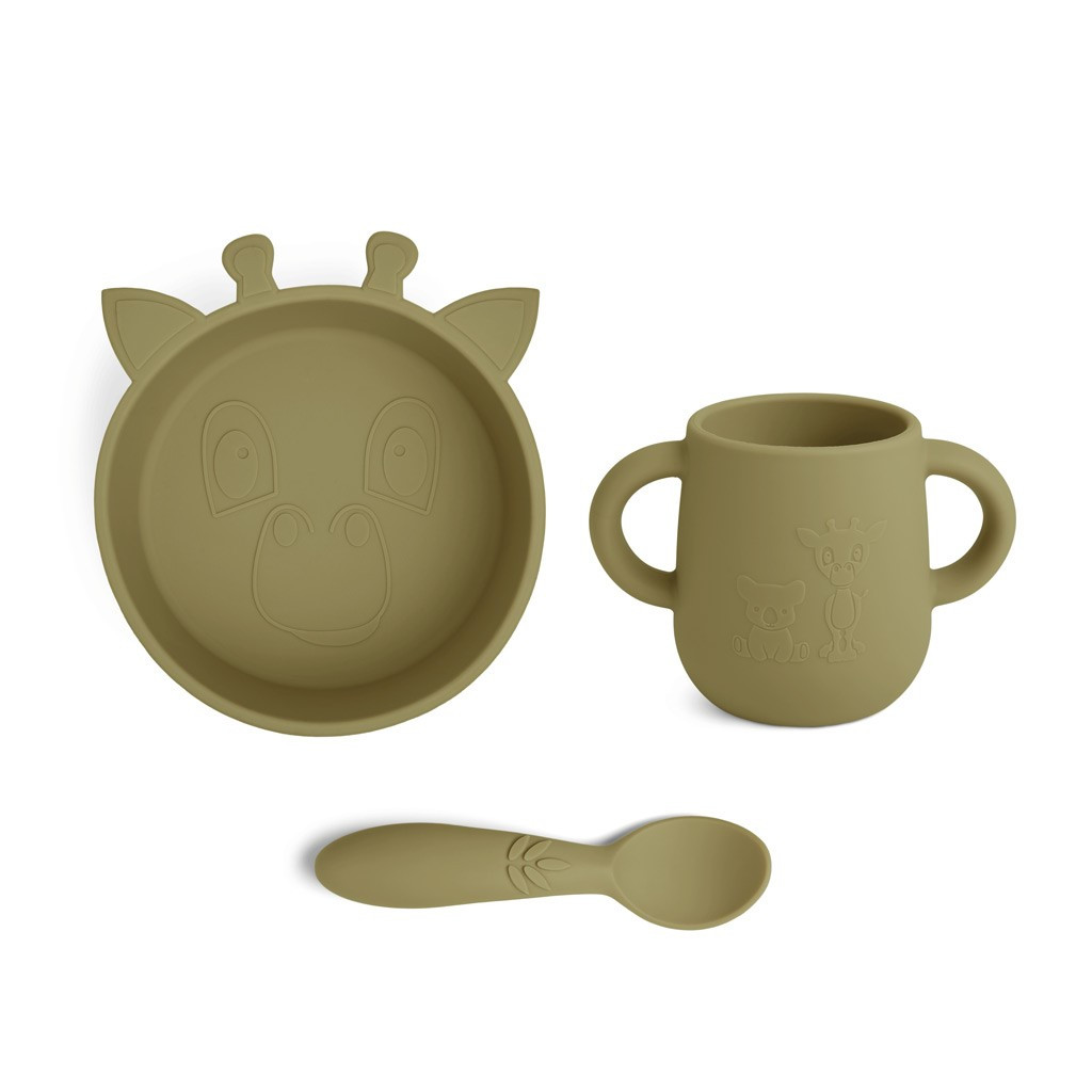 NUUROO Ebba Silikónový jedálenský set Olive Green