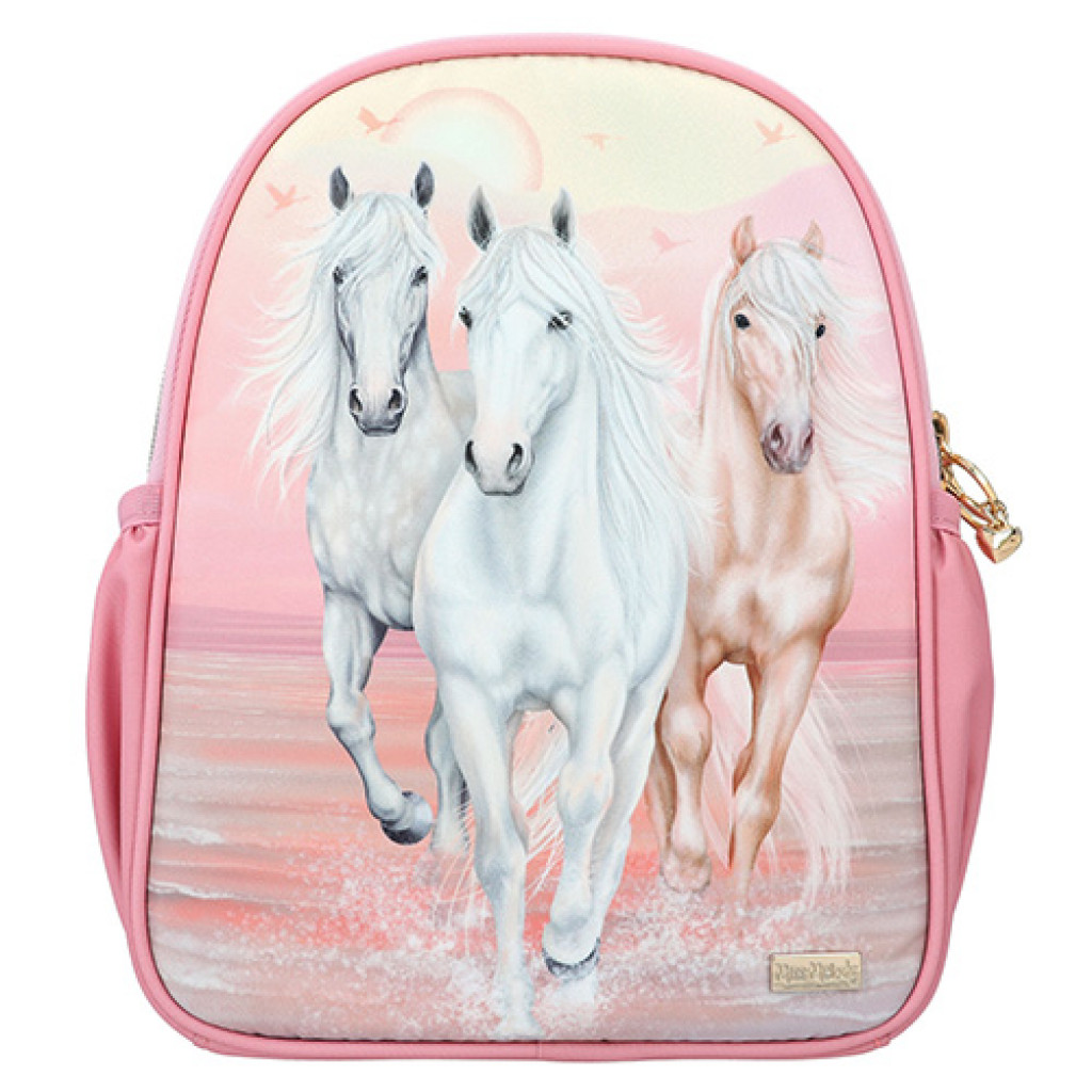Miss Melody Batôžtek - ružový + pastelové farby, 3 kone v behu vodou