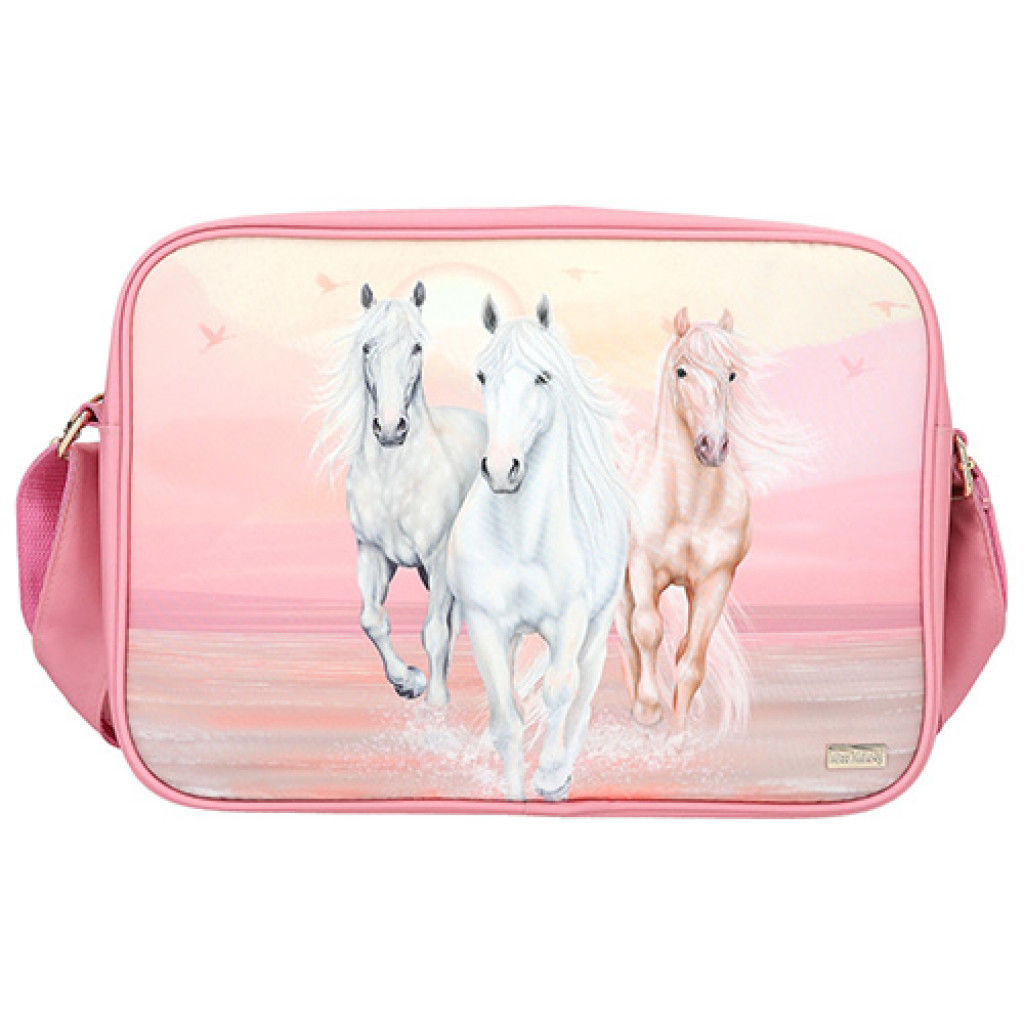 Miss Melody Taška cez rameno - ružová + pastelové farby, 3 kone v behu vodou
