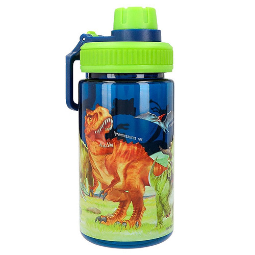 Dino World Menšia cestovná fľaša na pitie - modro-zelená s dinosaurami