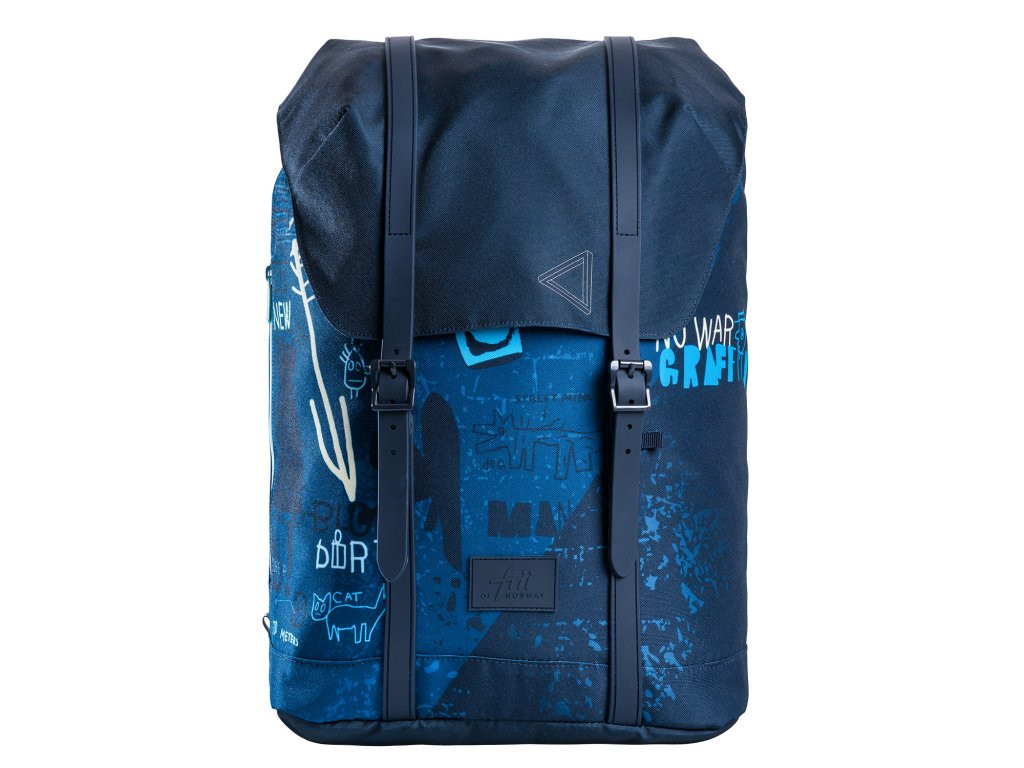 Frii of Norway Ergonomický školský batoh 30L RETRO BLUE GRAFFITI 