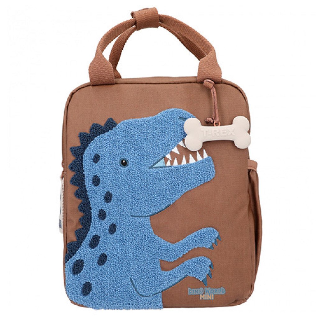 Dino World Batôžko-taška - hnedá, modrý plyšový T-Rex