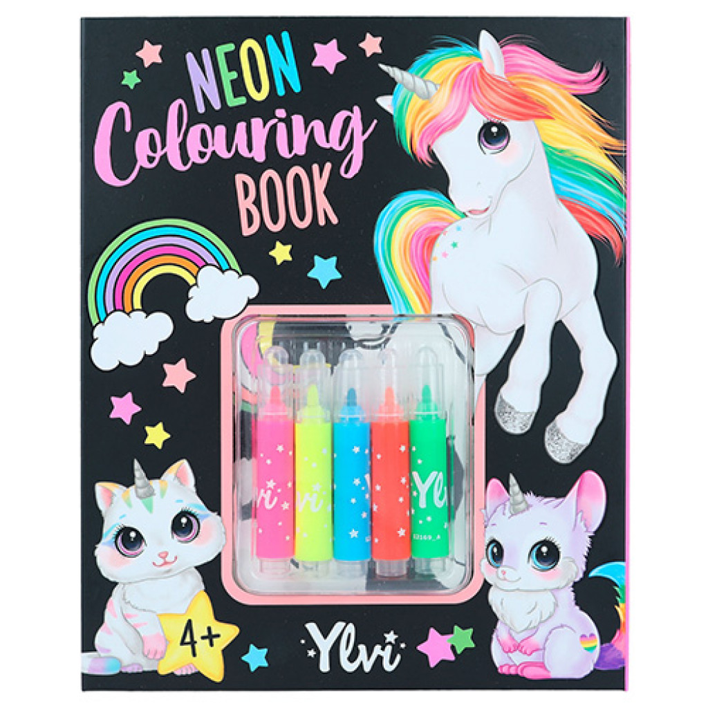 Ylvi Omalovánka | Neon Colouring Book, 5 neónových fixiek