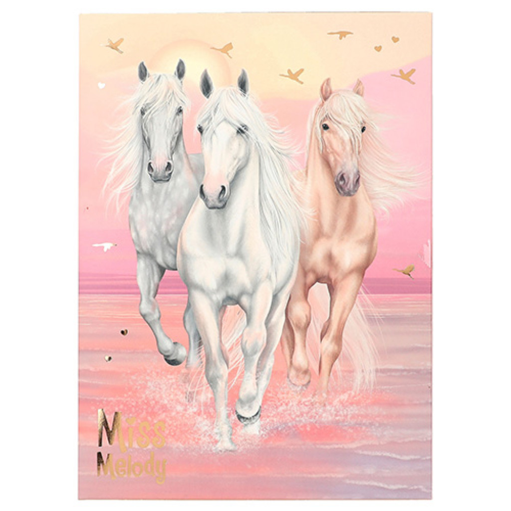 Miss Melody Listová sada - ružová + pastelové farby, 3 kone v behu vodou