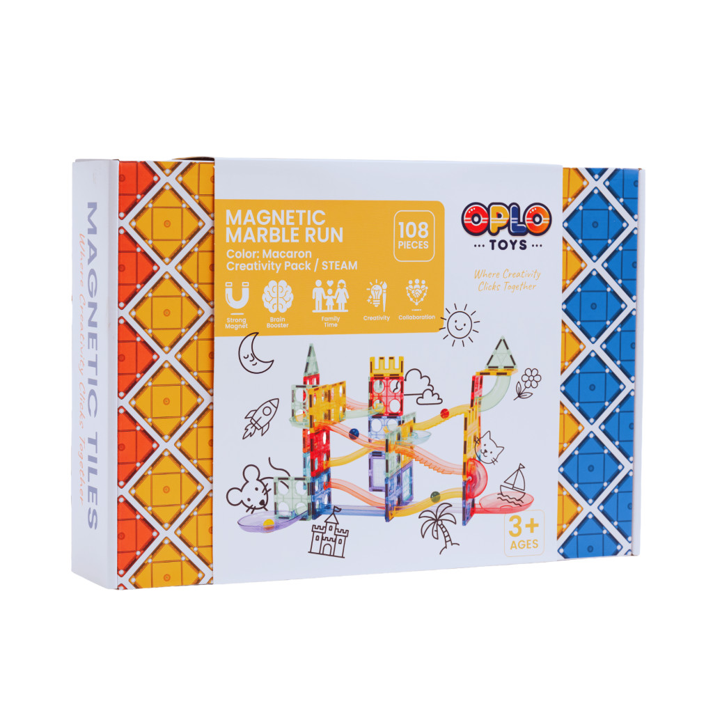 Oplo Magnetická stavebnica Oplo Toys - Guľôčková dráha Macaron 108 KS