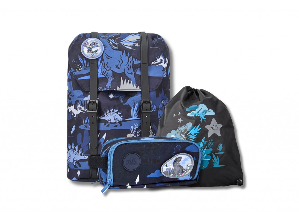 Frii of Norway Školská ergonomická sada Retro 22L – Dinosaur Dark Blue