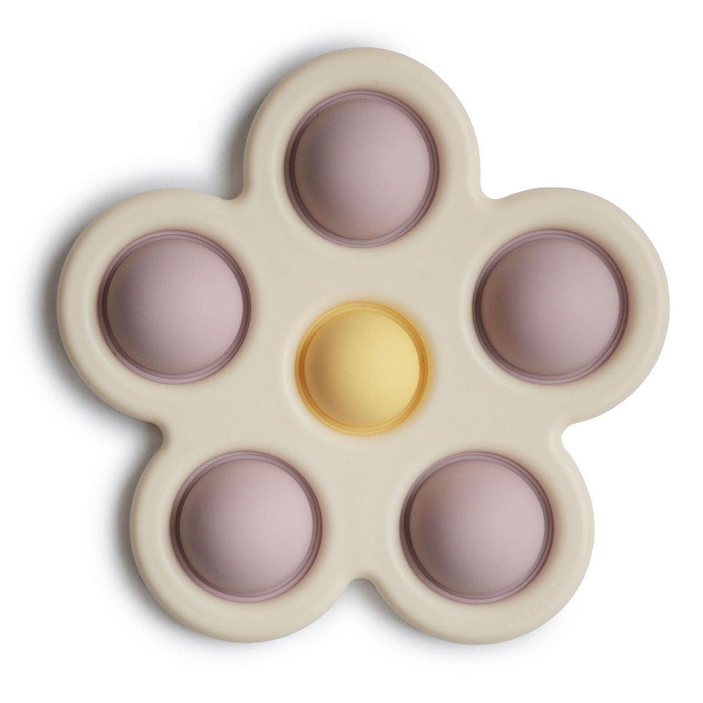 Mushie Silikónový kvietok s tlačidlami pop-it mushie - soft lilac/ pale daffodil/ ivory