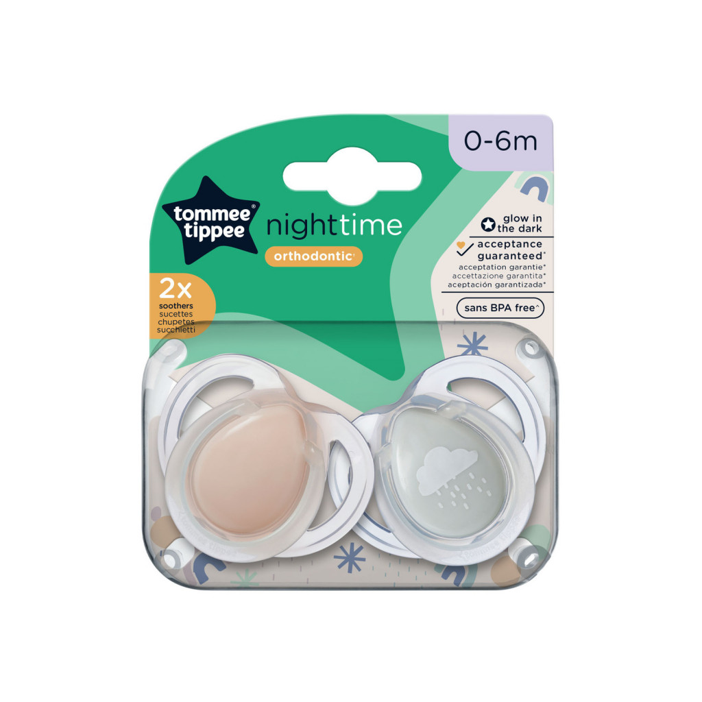 Tommee Tippee Cumlík symetrický silikón Night 0-6m 2 ks, Růž./Modrá