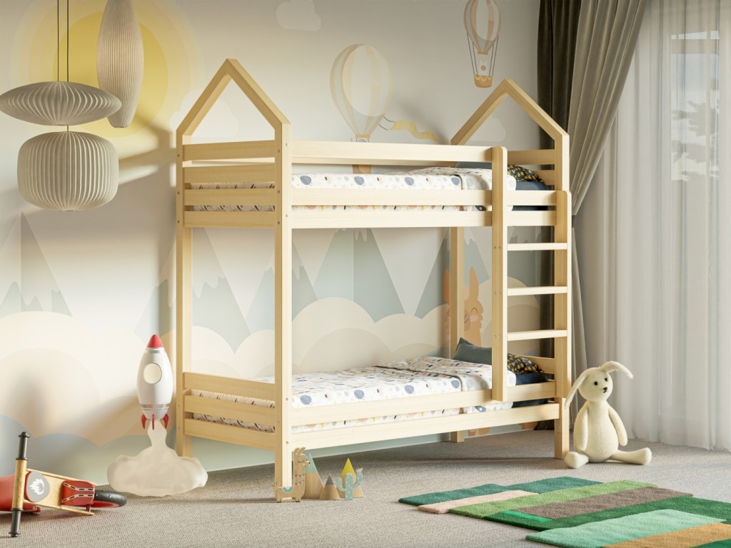 Elis design Domčeková posteľ poschodová s voliteľnou spodnou zábranou Premium rozmer lôžka: 70 x 140 cm, zábrany: predná
