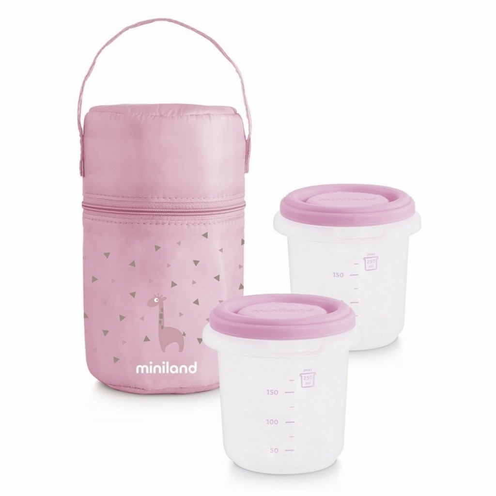 Miniland Termoizolačné puzdro + tégliky na jedlo Pink 2ks