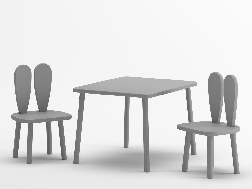 Elis design Detský stolček a stoličky Zajačie ušká - sivá