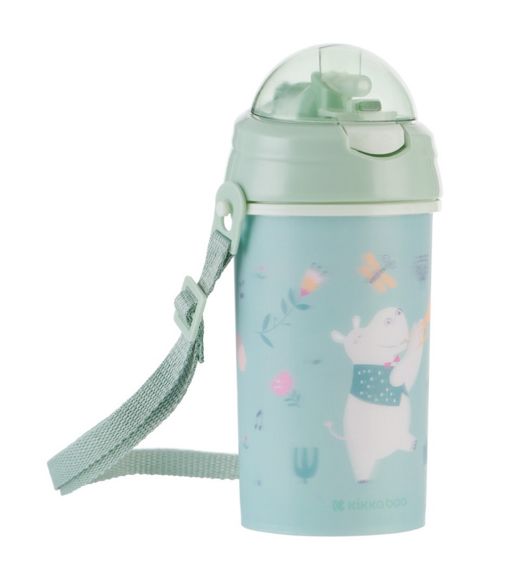 KikkaBoo Hrnček so silikónovou slamkou a popruhom 450ml Music Fest Mint