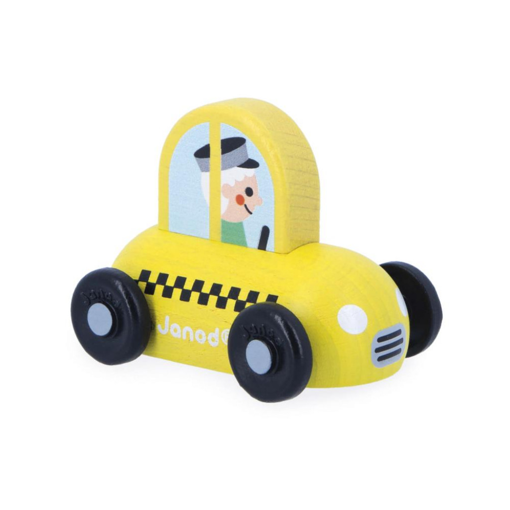 Janod Cross roads Drevené auto na tlačenie Taxi žlté