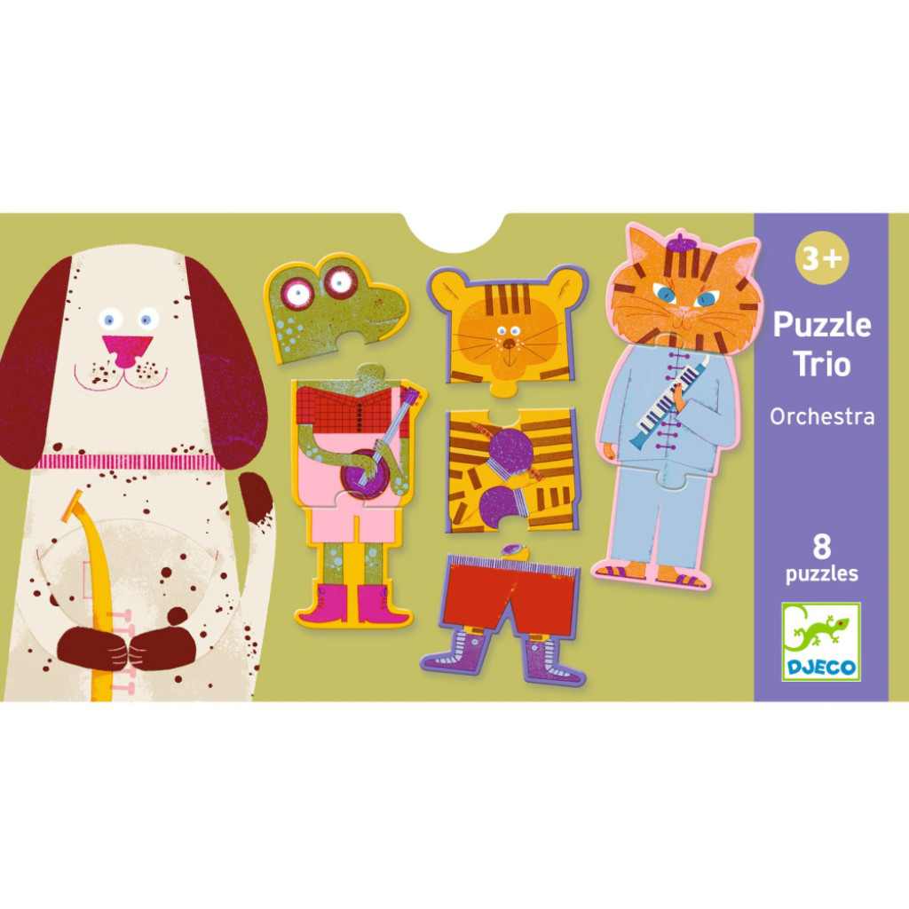 DJECO Puzzle trio: Orchester, 3 dieliky x 8 postáv