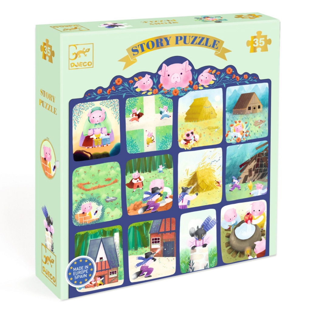 DJECO Príbehové Puzzle: Tri prasiatka, 35 ks