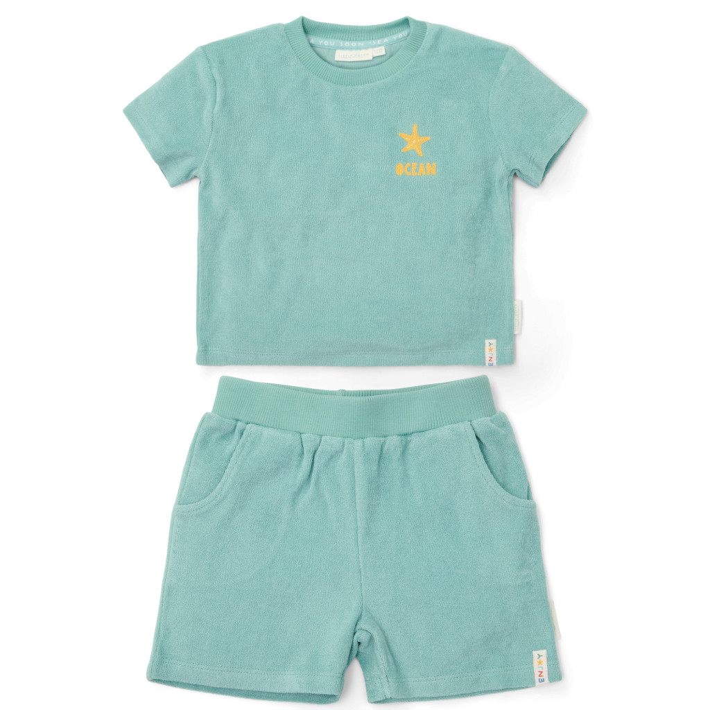 Little Dutch Tričko a kraťasy Seashells / Stripes Surf Blue vel. 86/92