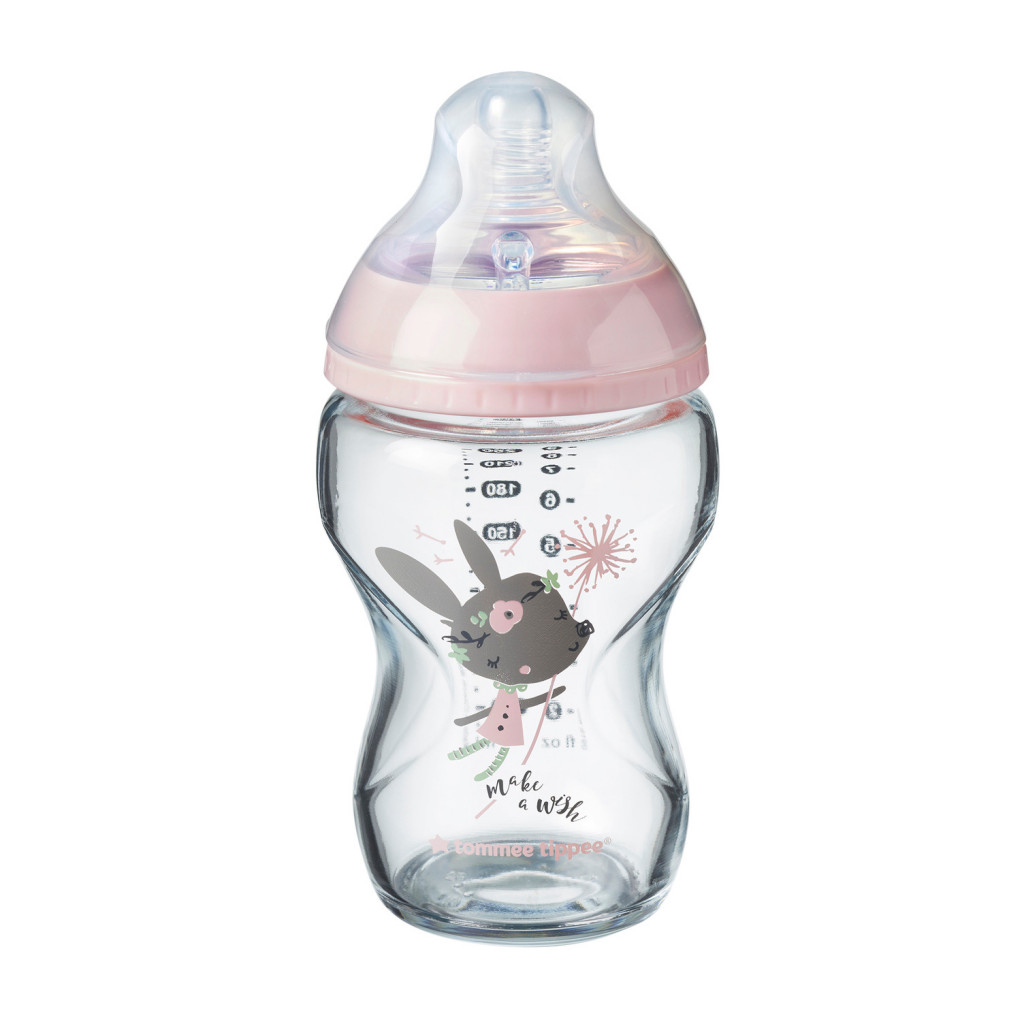 Tommee Tippee Dojčenská fľaša C2N 250ml sklenená potlač Pink, 0m +