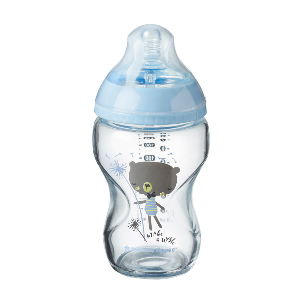 Tommee Tippee Dojčenská fľaša C2N 250ml sklenená potlač Blue, 0m +