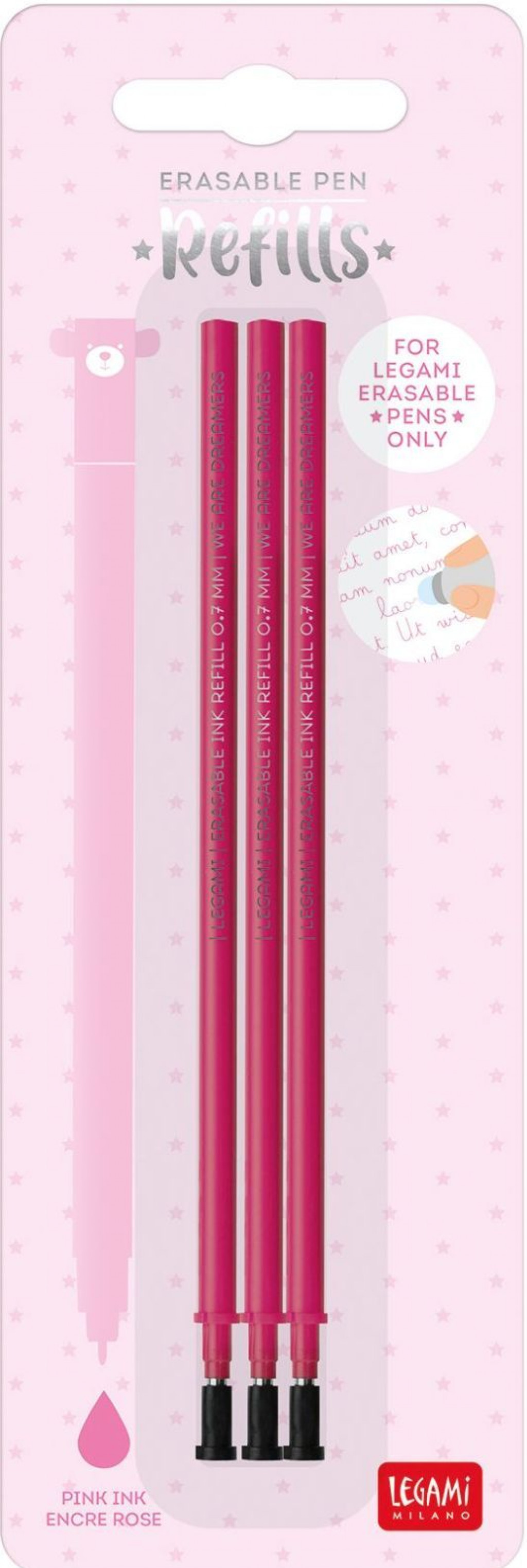 Legami Set náplní do gumovateľných pier Legami Refill Erasable Pen - Pink - Pack 3 pcs