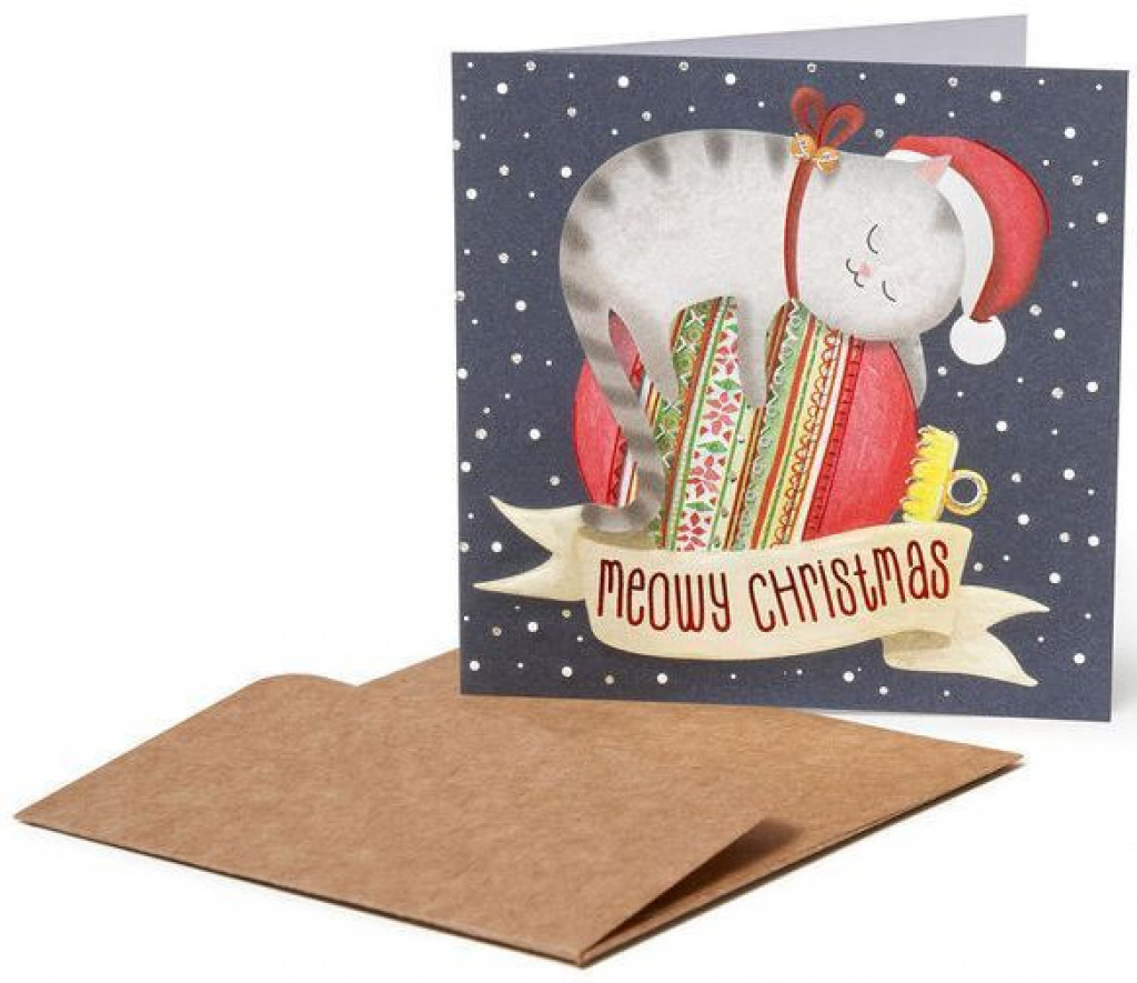 Legami Vianočné prianie Legami Christmas Greeting Cards - 7X7 - Meowy Christmas