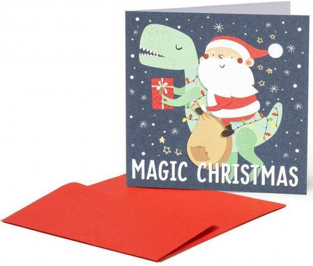 Legami Vianočné prianie Legami Christmas Greeting Cards - 7X7 - Santasaurus