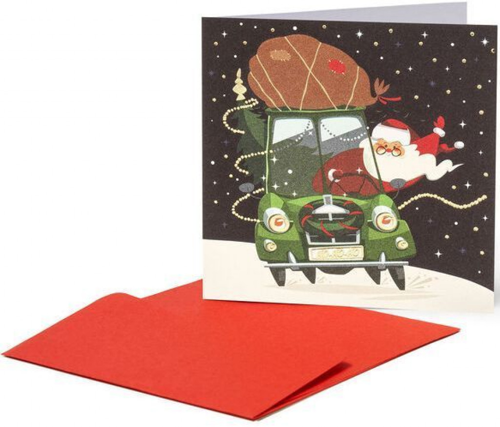 Legami Vánoční přání Legami Christmas Greeting Cards - 7X7 - Santa Car
