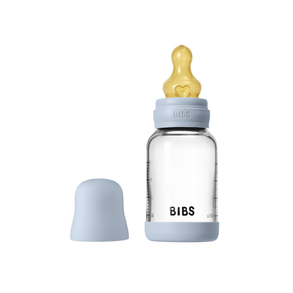 BIBS Antikoliková sklenená fľaša s kaučukovým cumlíkom 120ml (Baby Blue)