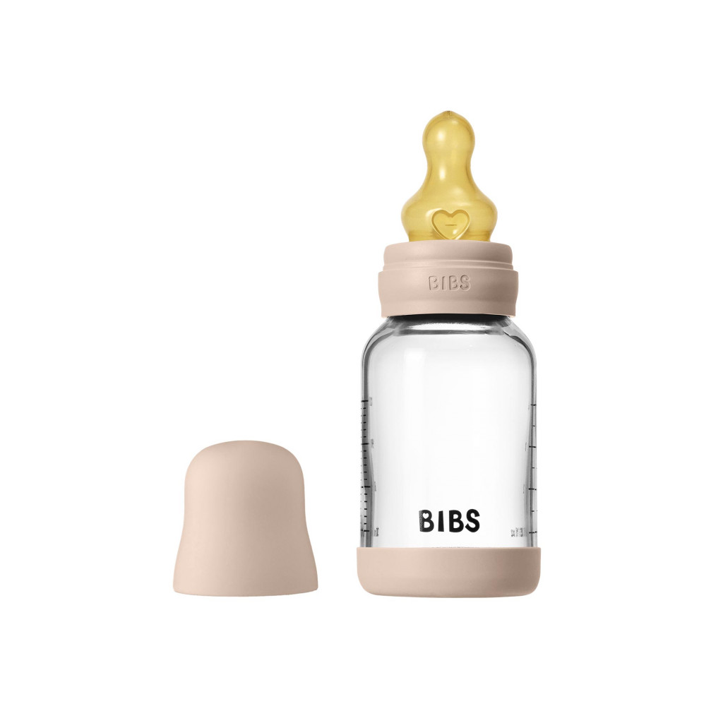 BIBS Antikoliková sklenená fľaša s kaučukovým cumlíkom 120ml (Blush)