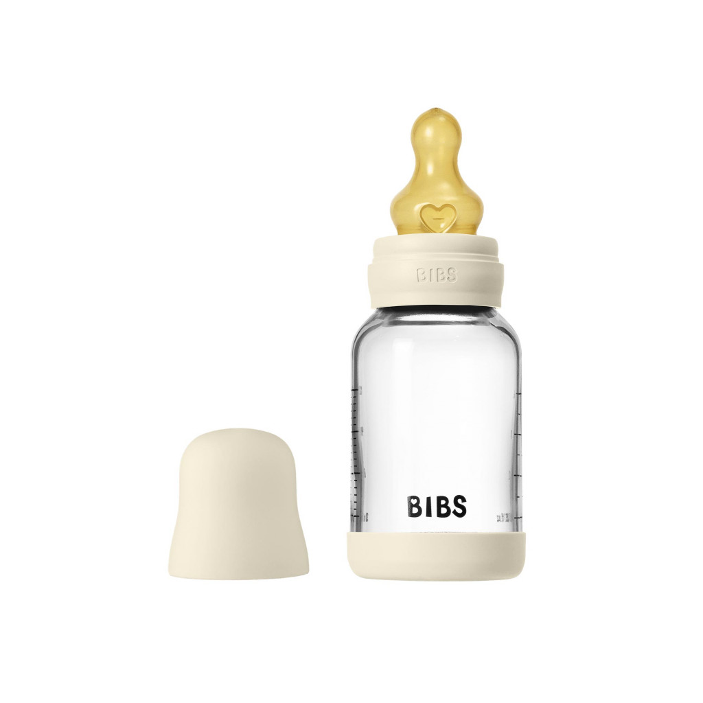 BIBS Antikoliková sklenená fľaša s kaučukovým cumlíkom 120ml (Ivory)