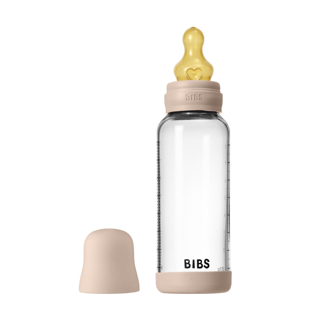 BIBS Antikoliková sklenená fľaša s kaučukovým cumlíkom 240ml (Blush)