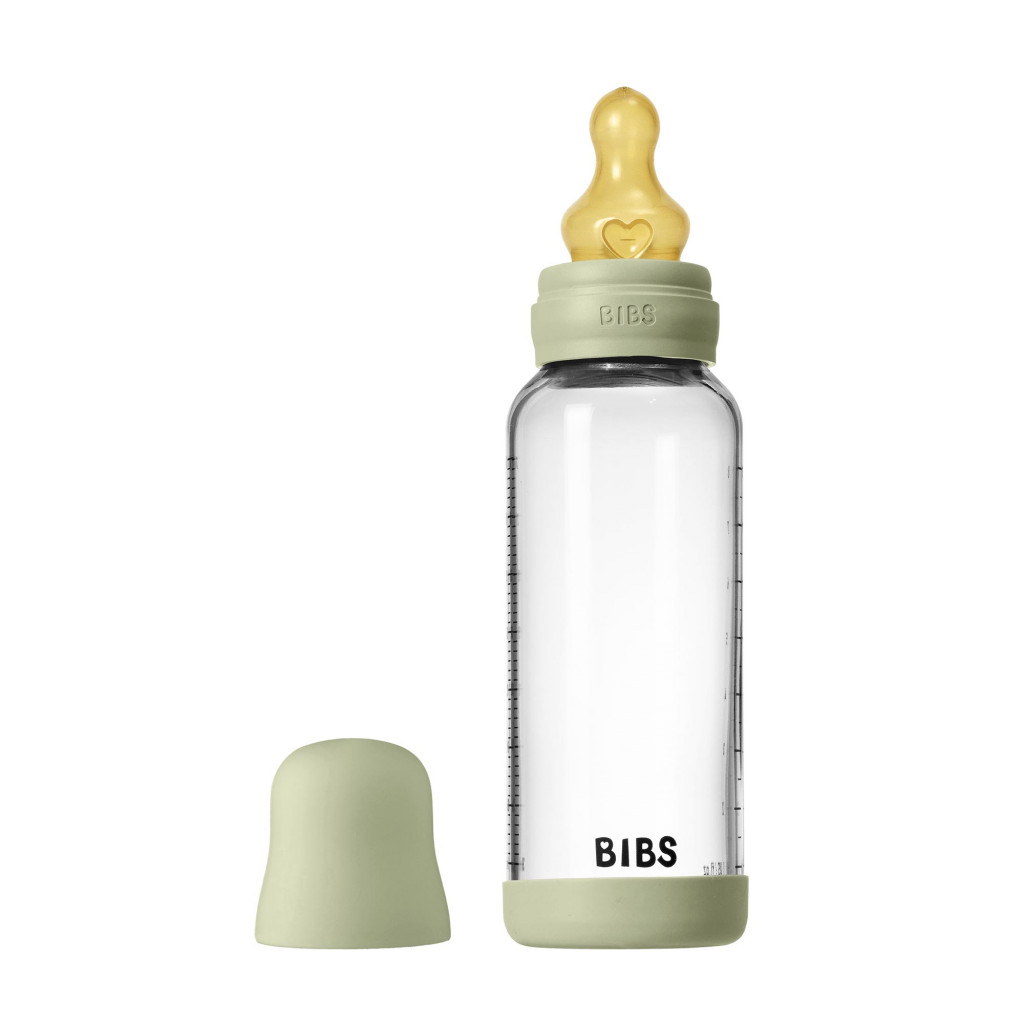 BIBS Antikoliková sklenená fľaša s kaučukovým cumlíkom 240ml (Sage)