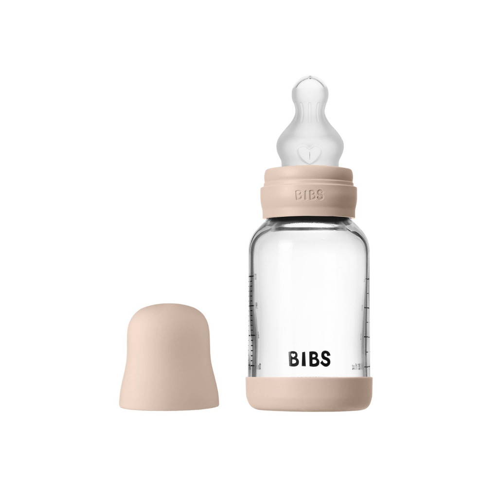 BIBS Antikoliková sklenená fľaša so silikónovým cumlíkom 120ml (Blush)