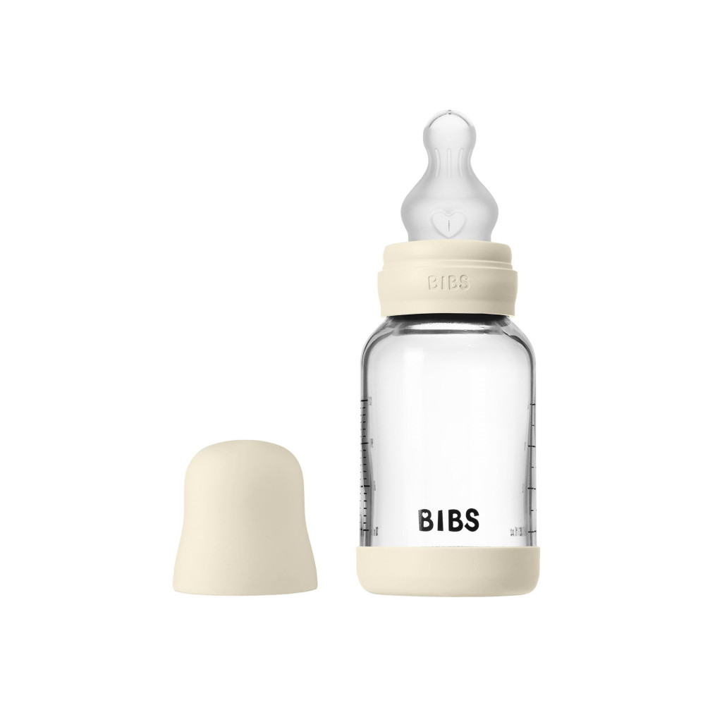 BIBS Antikoliková sklenená fľaša so silikónovým cumlíkom 120ml (Ivory)