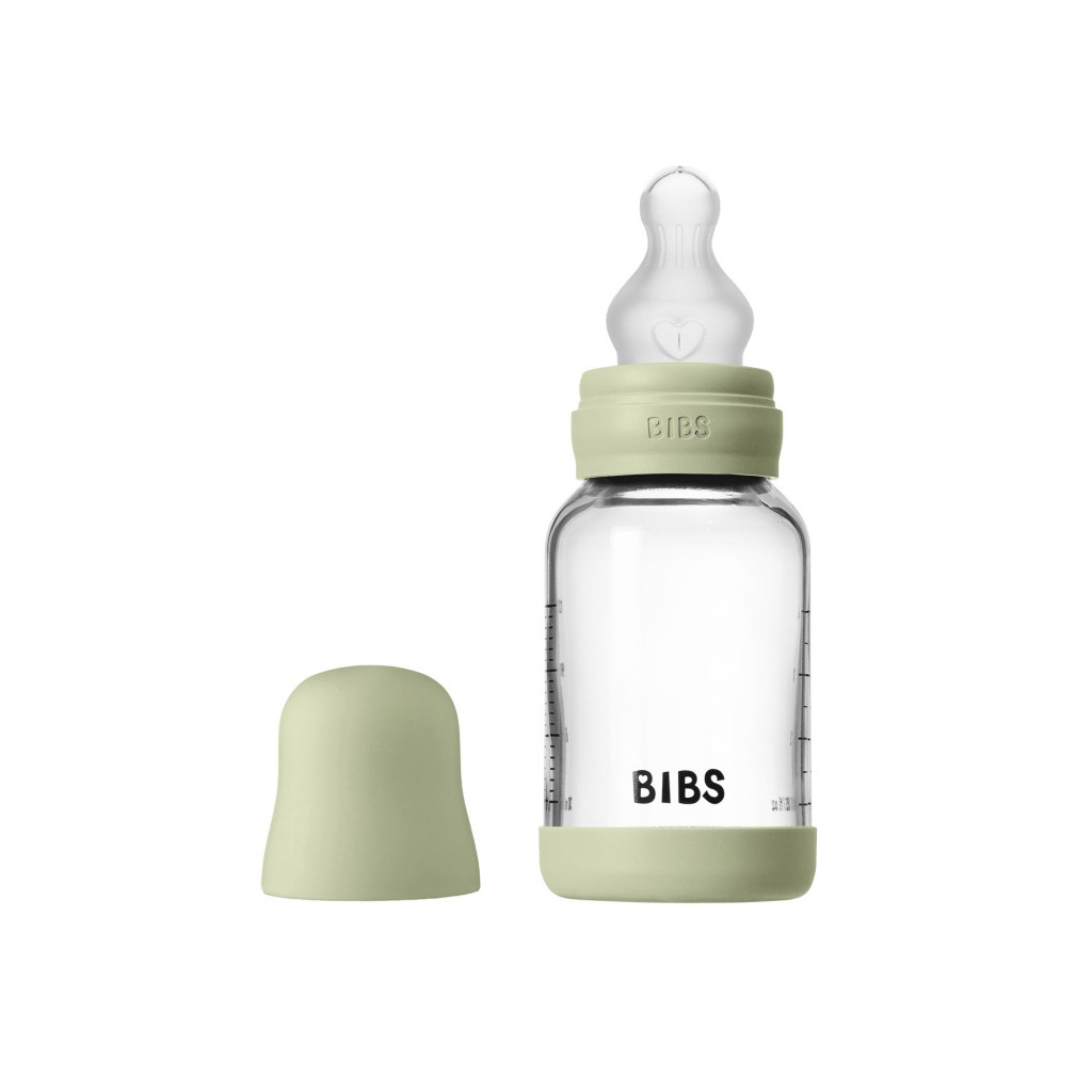 BIBS Antikoliková sklenená fľaša so silikónovým cumlíkom 120ml (Sage)