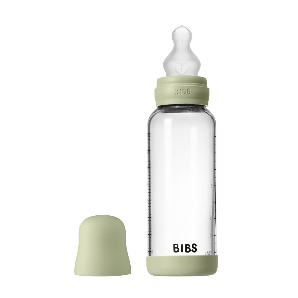 BIBS Antikoliková sklenená fľaša so silikónovým cumlíkom 240ml (Sage)