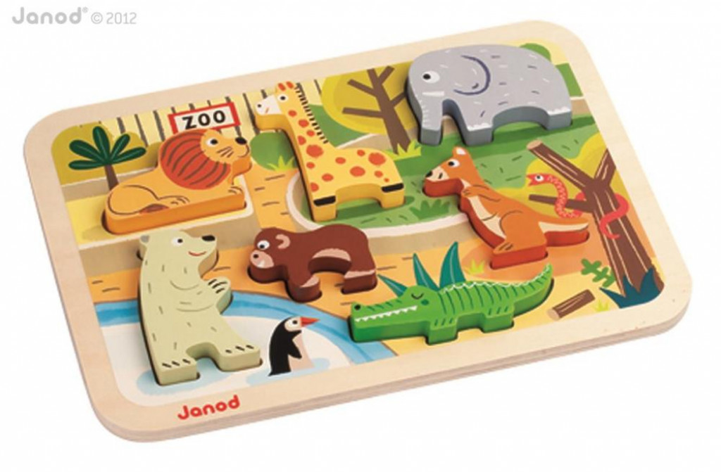 Janod Drevené vkladacie puzzle pre najmenších ZOO Chunky od 1 roka 7 dielov