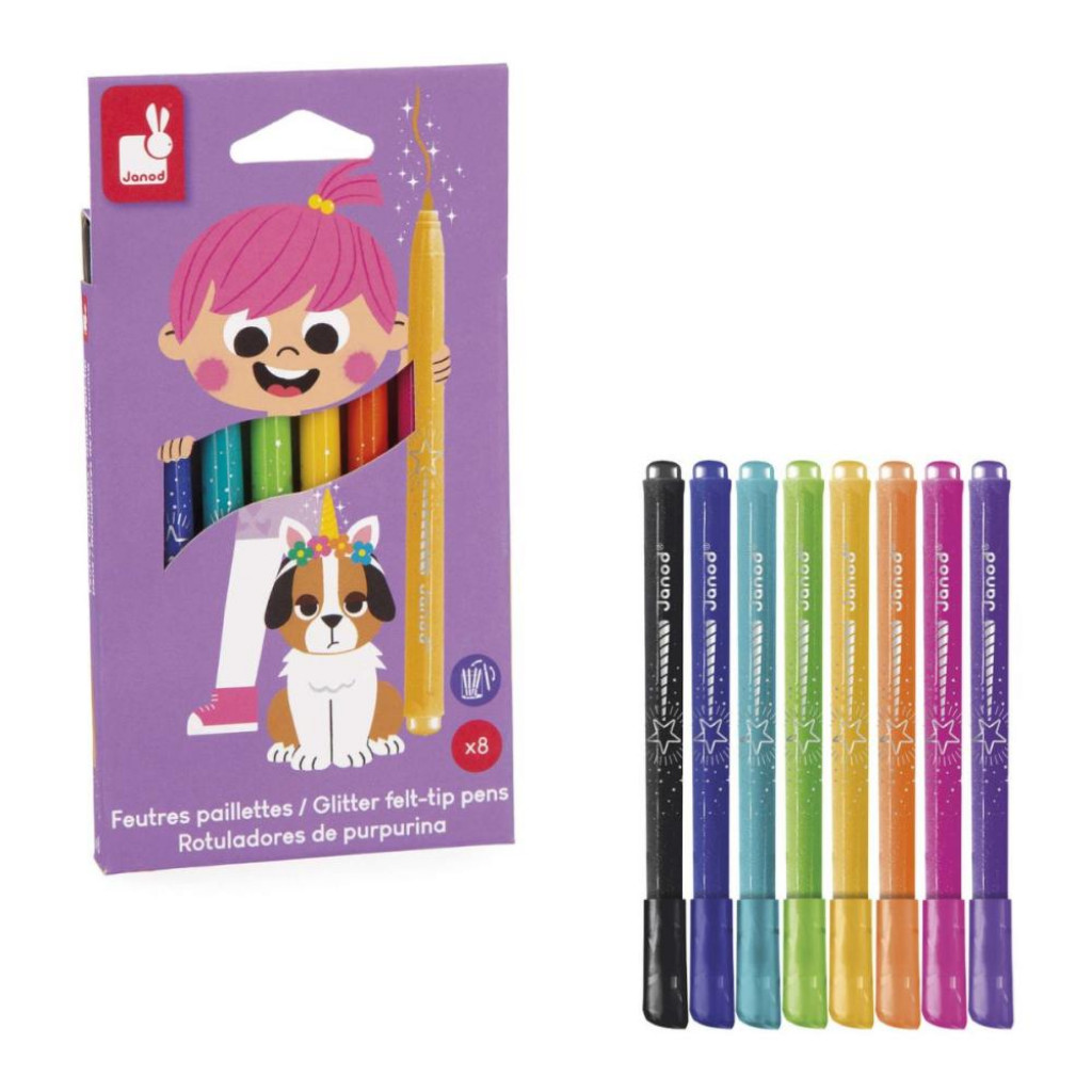 Janod Colorino Detské fixky s glitrami 8 farieb od 3 rokov
