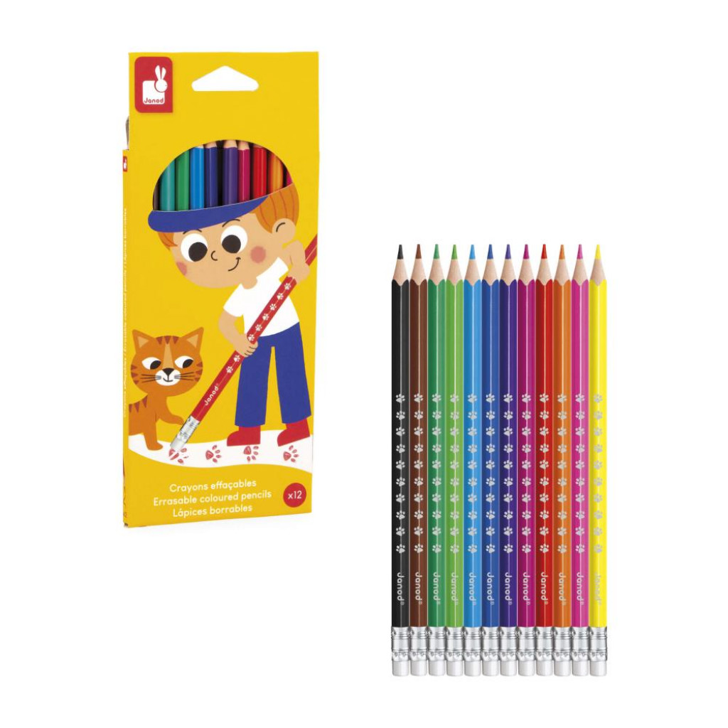 Janod Colorino Detské pastelky s gumou 12 farieb odolné od 3 rokov