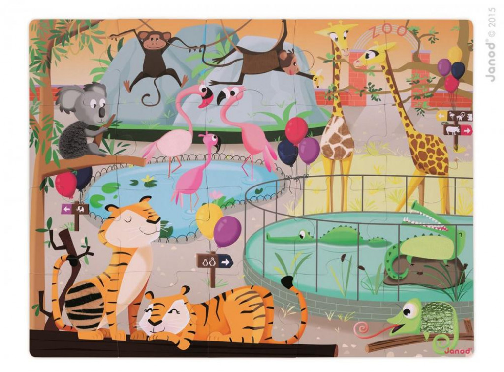Janod Puzzle dotykové Deň v zoologickej záhrade s textúrou 20 dielov od 3-6 rokov