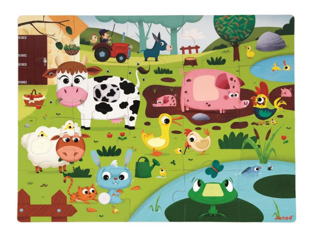 Janod Puzzle dotykové Zvieratká na farme s textúrou 20 dielov od 3-6 rokov