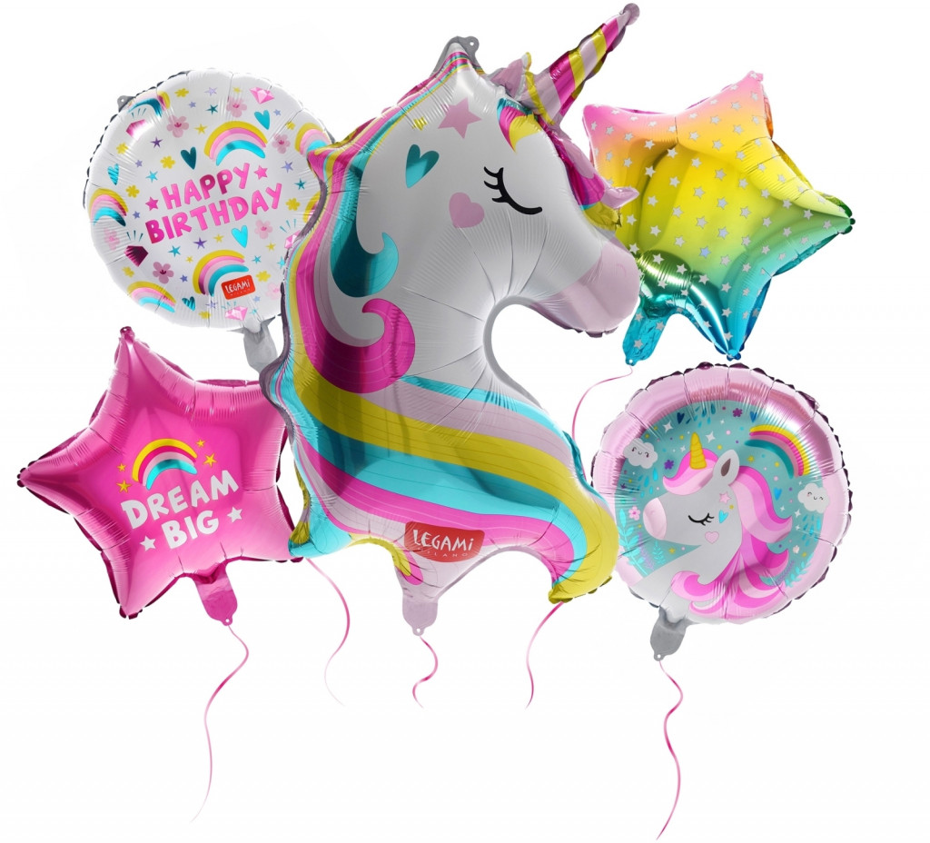Legami Set nafukovacích balónikov Legami Let'S Party! - 5 Birthday Party Balloons - Unicorn