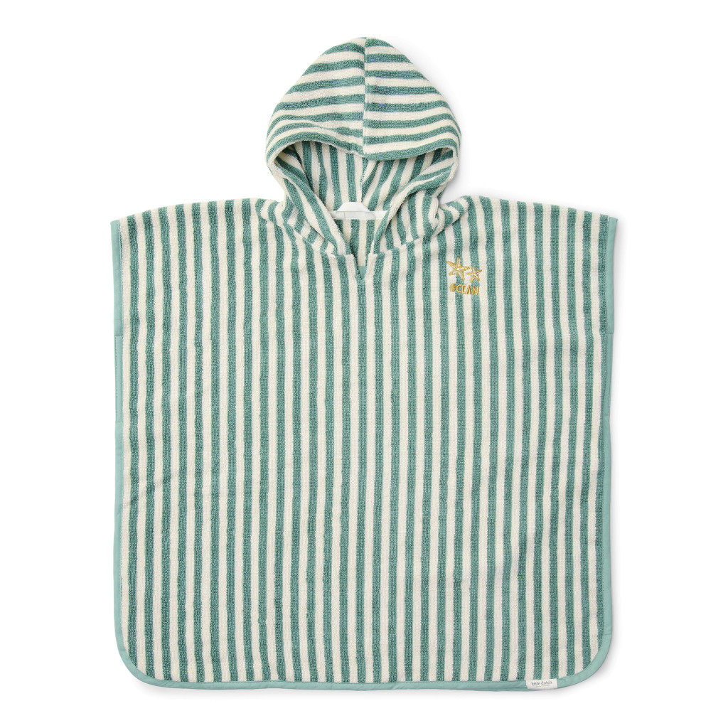 Little Dutch Plážové pončo Seashells / Stripes Surf Blue